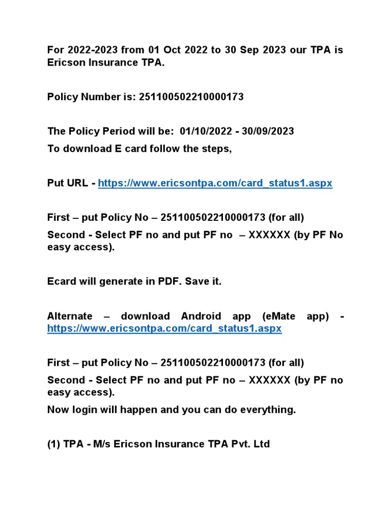 Ericson TPA All Details For Existing Employees For 2022 23 1 PDF