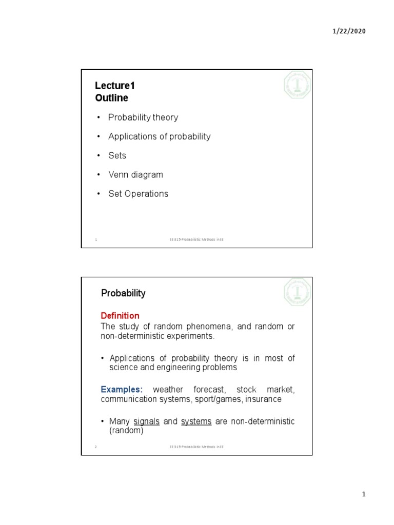 Outline probability theory applications of probability sets