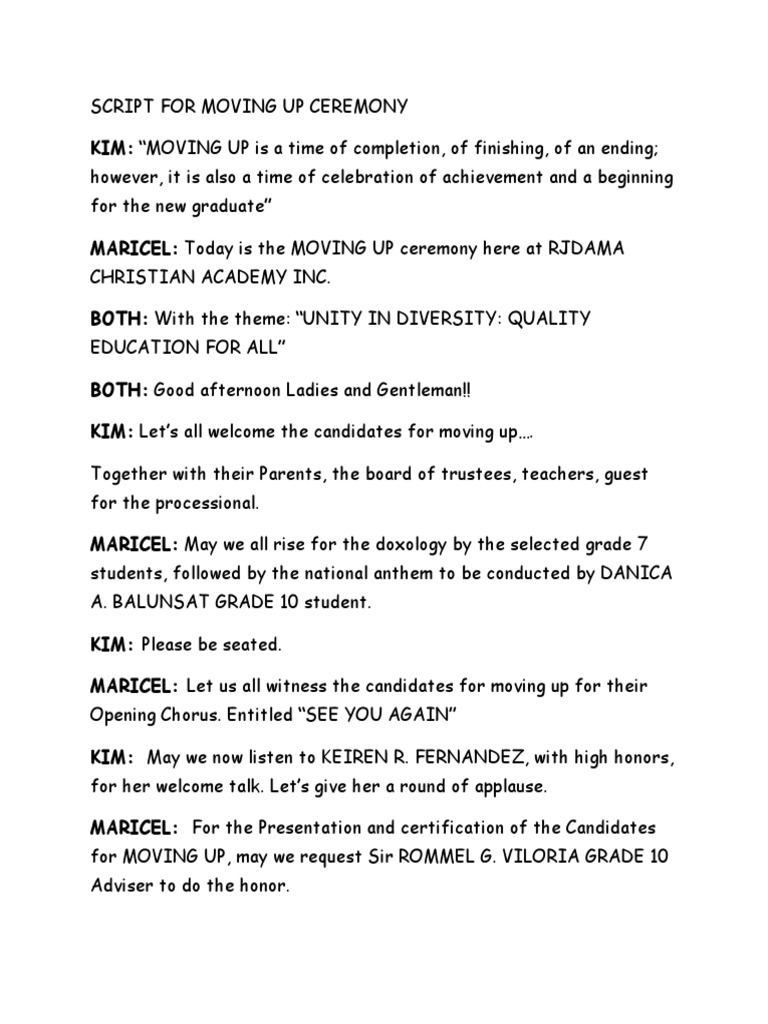Script For Moving Up Ceremony | PDF