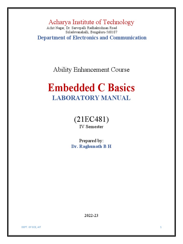 Embedded c basic lab manual 21ec481 by raghunath pdf embedded