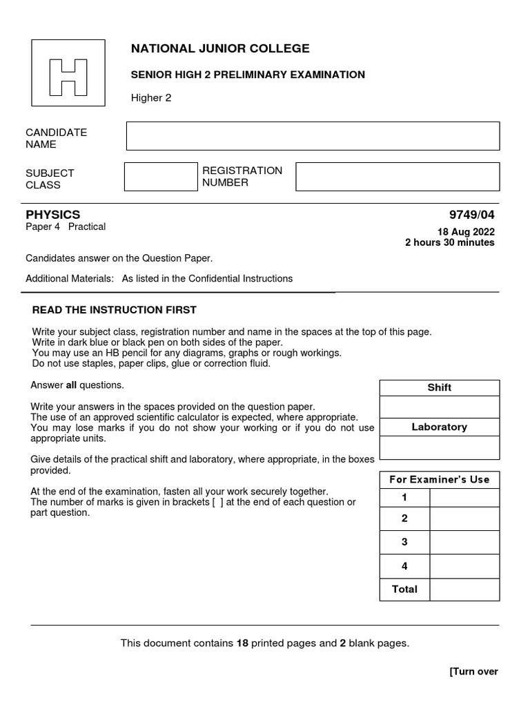 Njc 2022 h2 physics prelim p4 qp pdf oscillation measurement