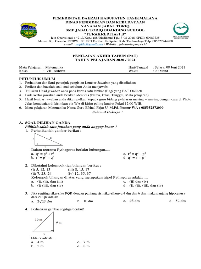 Soal Mtk Kelas 8 A Pdf
