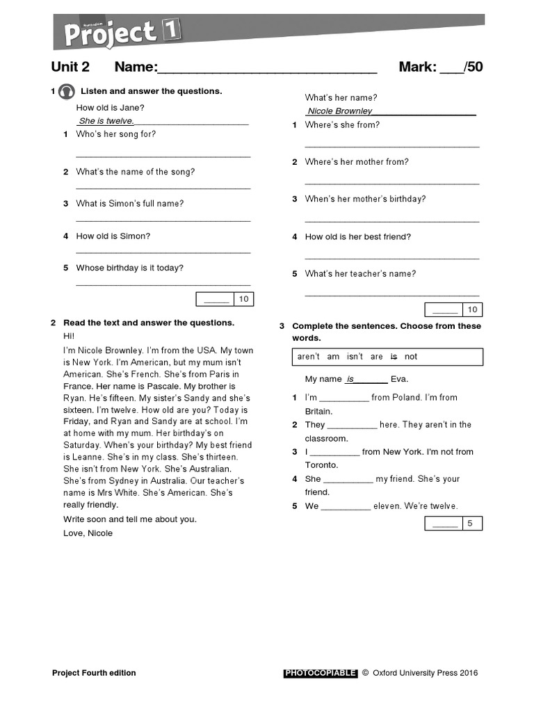 Project Fourth Edition Unit 2 Exercises | PDF | Wellness
