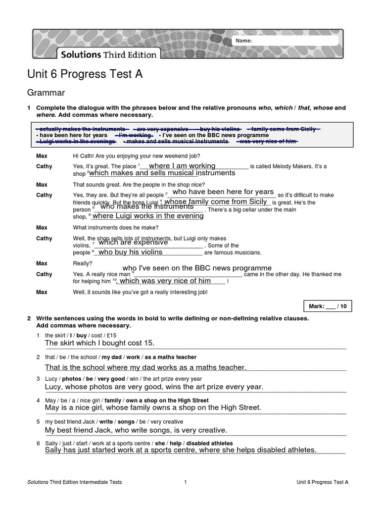 Unit 6 Progress Test A Answers | PDF | Linguistics