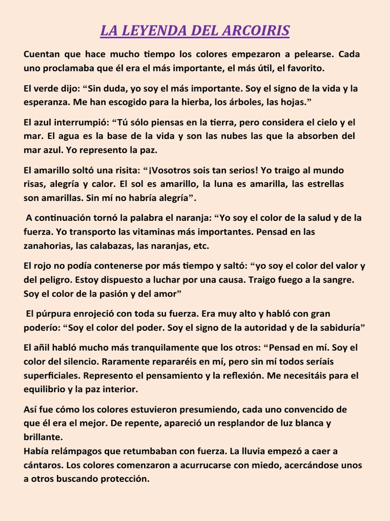 Leyenda del Arcoíris: Unión de Colores | PDF | Arco iris | Color