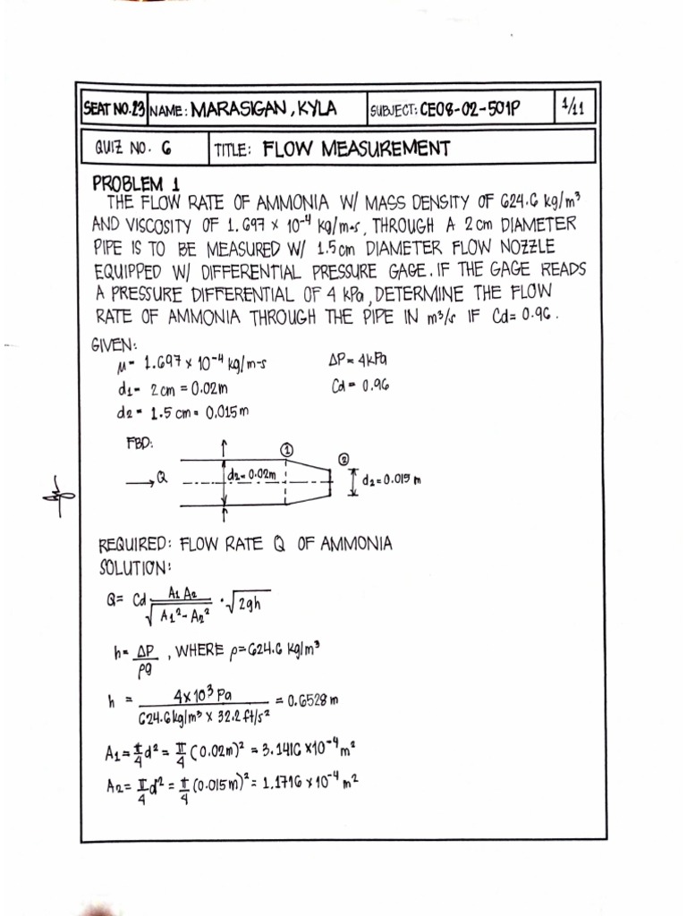 Hydraulics Quiz On Flow Measurement PDF