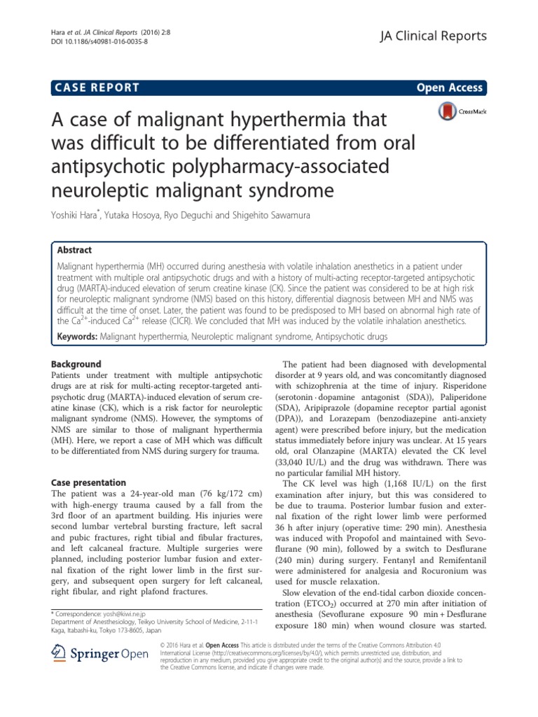 A case of malignant hyperthermia PDF Antipsychotic Anesthesia
