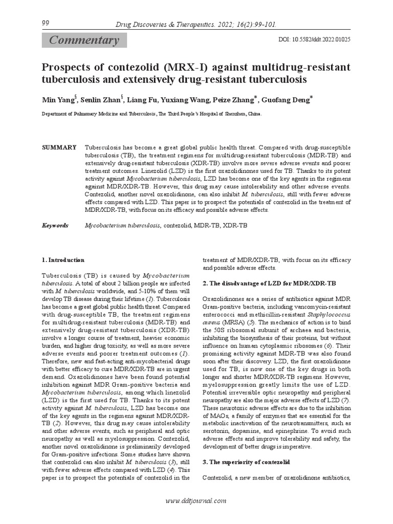Prospects of Contezolid (MRXI) Against MultidrugResistant
