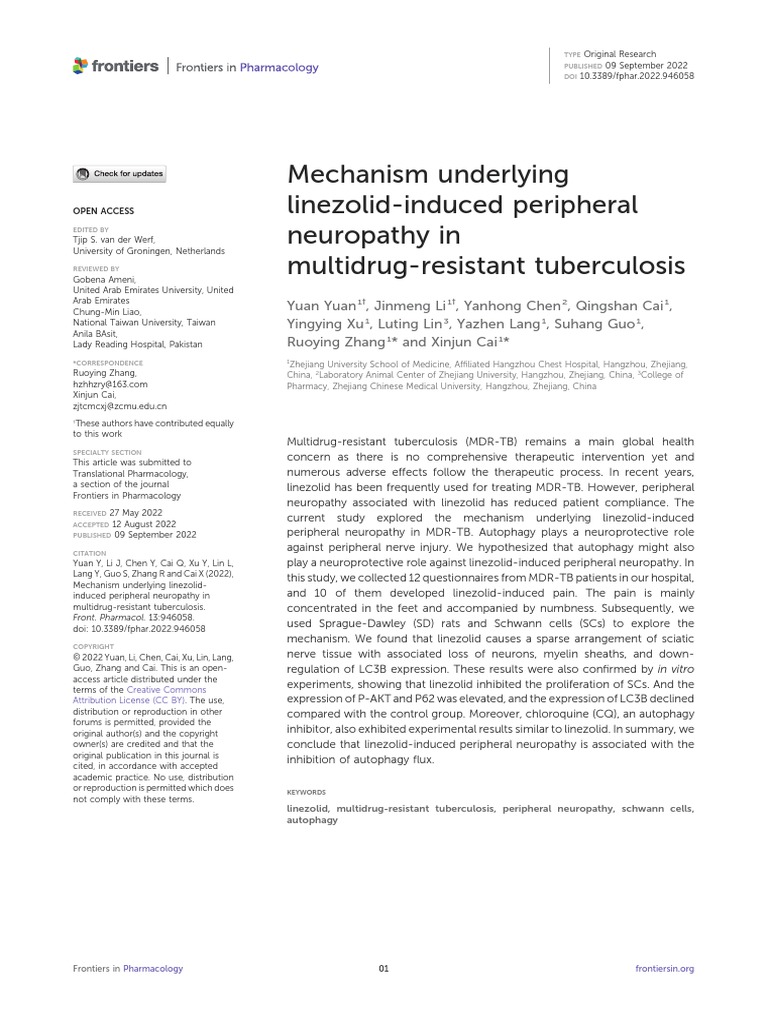 Mechanism Underlying LinezolidInduced Peripheral Neuropathy in