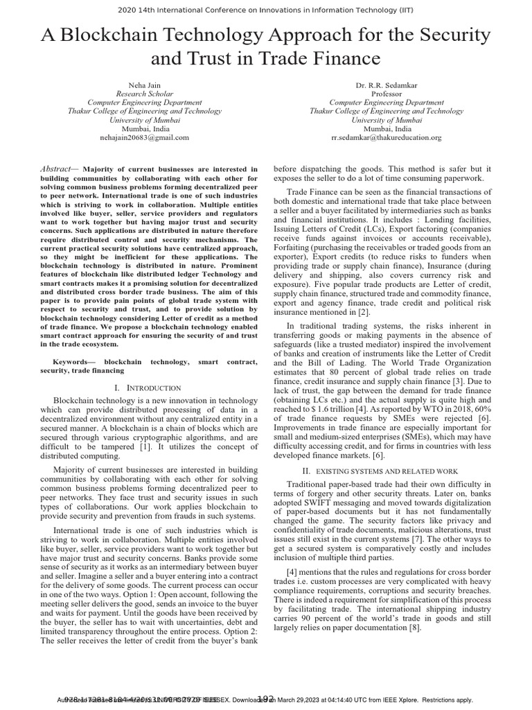 Blockchain Solutions for Trade Finance | PDF | Letter Of Credit ...