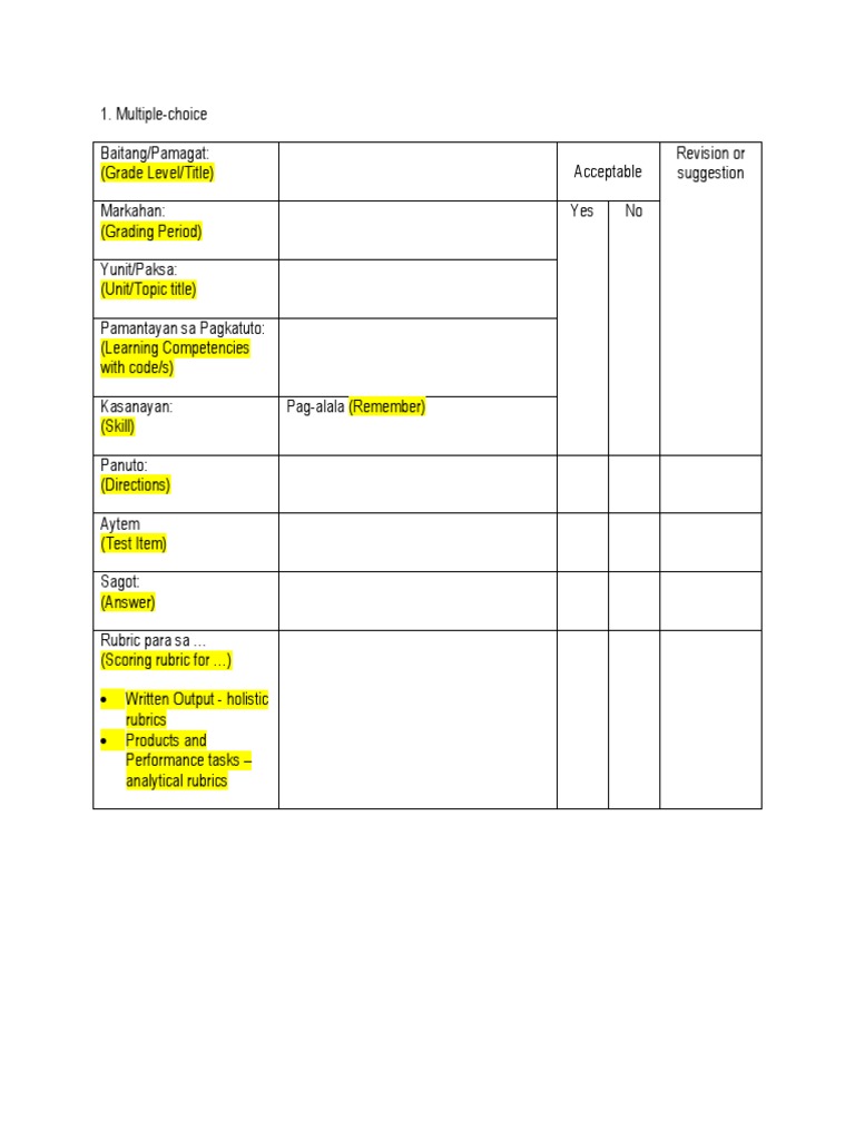 Assessment Tools Template PDF