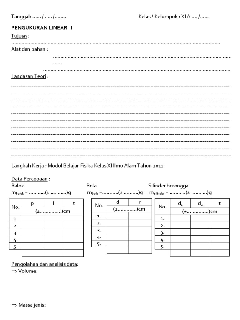Lembar Laporan Praktikum Fisika Kelas XI IA 11-12 Semester 1l