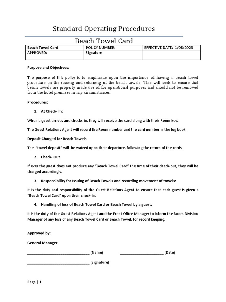 Beach Towel Procedure Upload | PDF