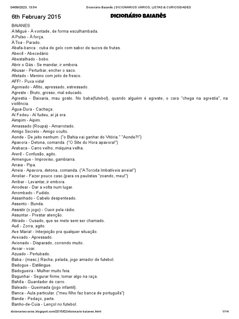 Dicionário de Gírias Baianas | PDF | Artes Linguísticas e Disciplina