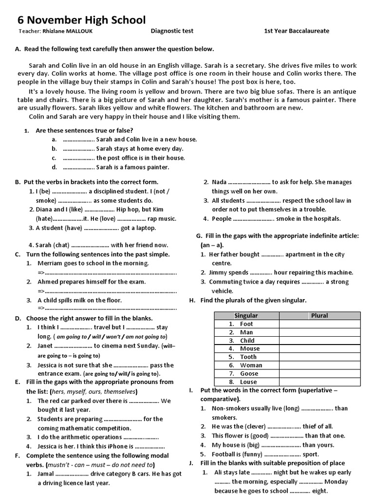 1Bac-Diagnostic Test 05 | PDF | Linguistics | Linguistic Morphology