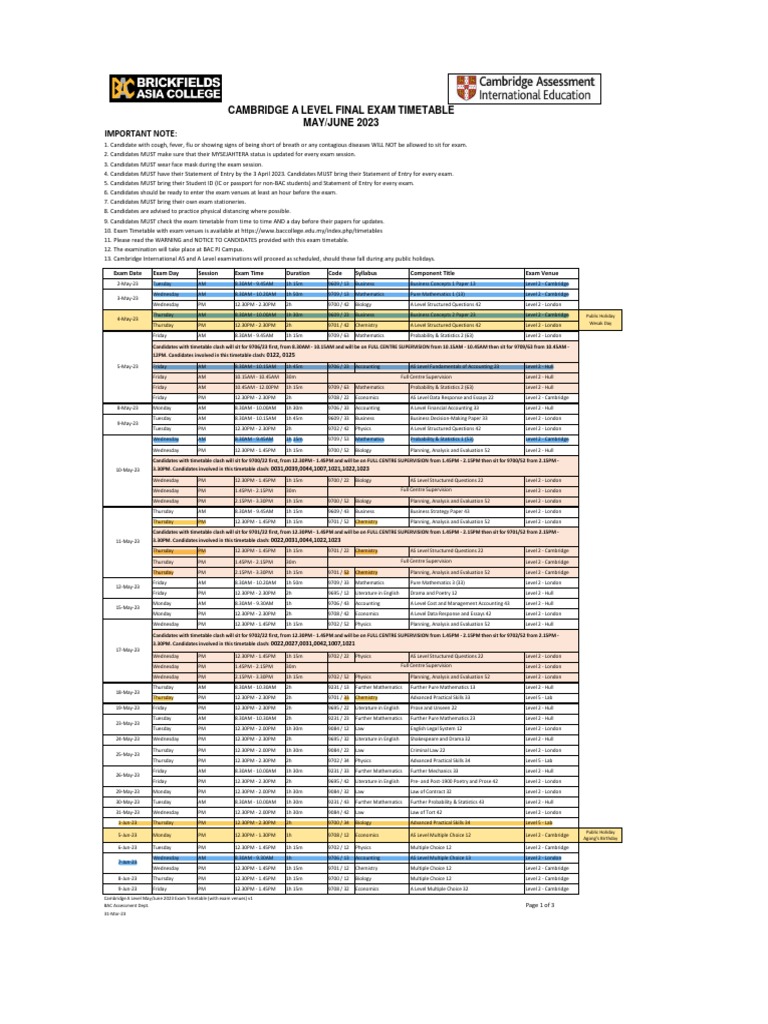 CAL June23 Exam TT With Venues v1 | PDF | Science