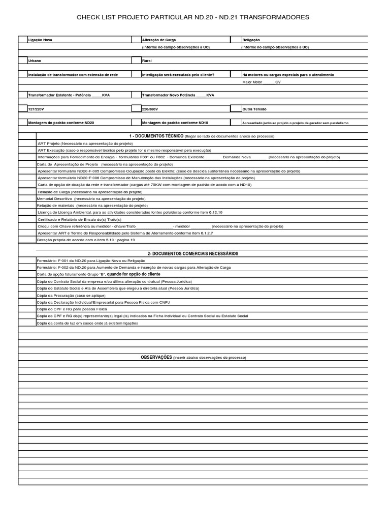 Checklist para Transformadores e Ligação | PDF | Tecnologia e Engenharia
