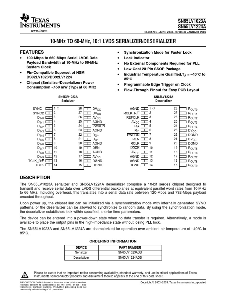 10 mhz to 66 mhz 10 1 lvds serializer deserializer features pdf