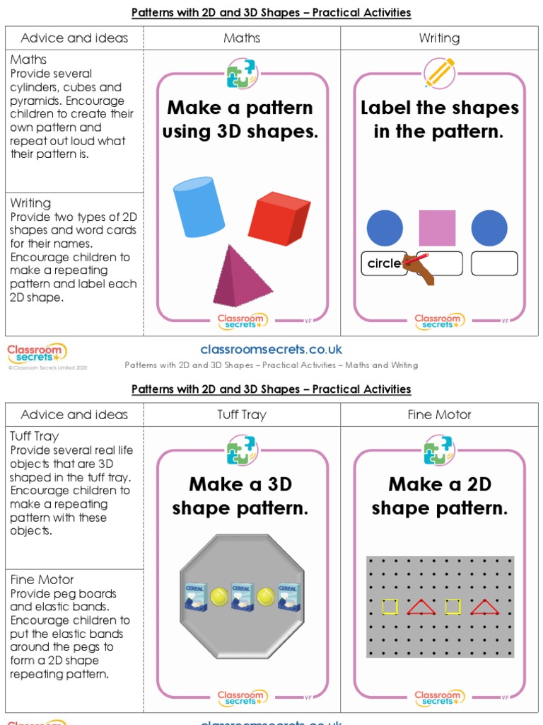 2D and 3D Shapes Pattern Activities | PDF | Art