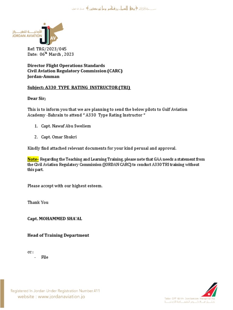 045-A330 Type Rating Instructor-Tri (Capt. Shukri & Capt. Nawaf) | PDF