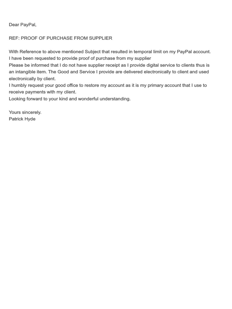 Proof of Purchase Request to PayPal | PDF