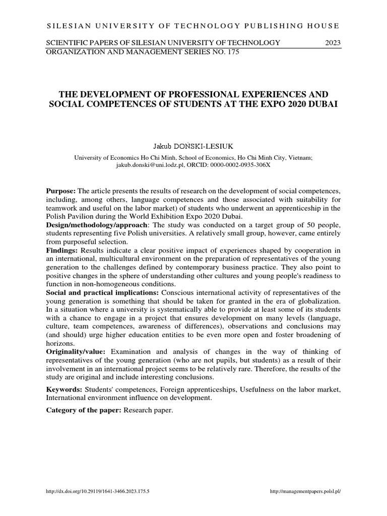 Student Competence Development at EXPO 2020 | PDF | Survey Methodology ...