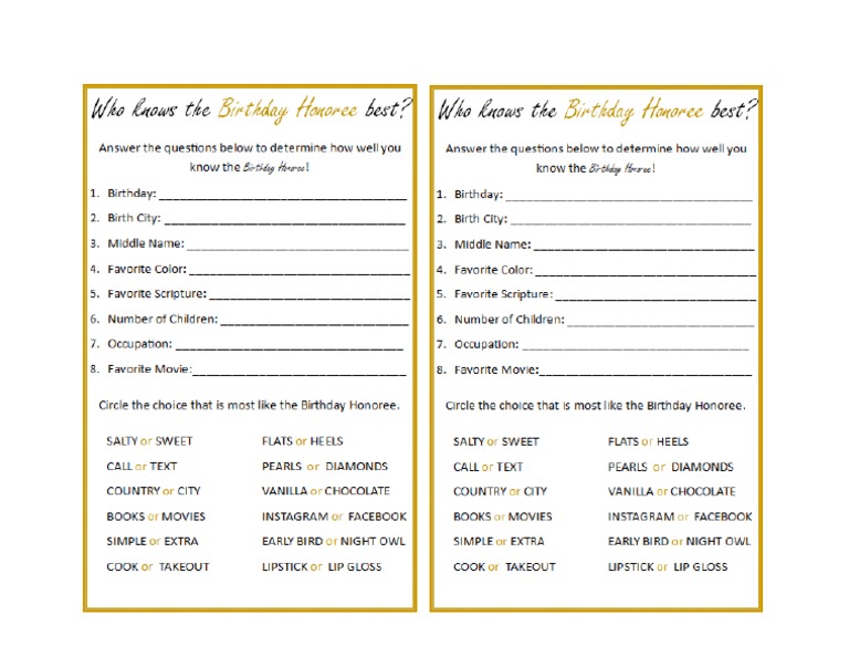 Birthday Game | PDF