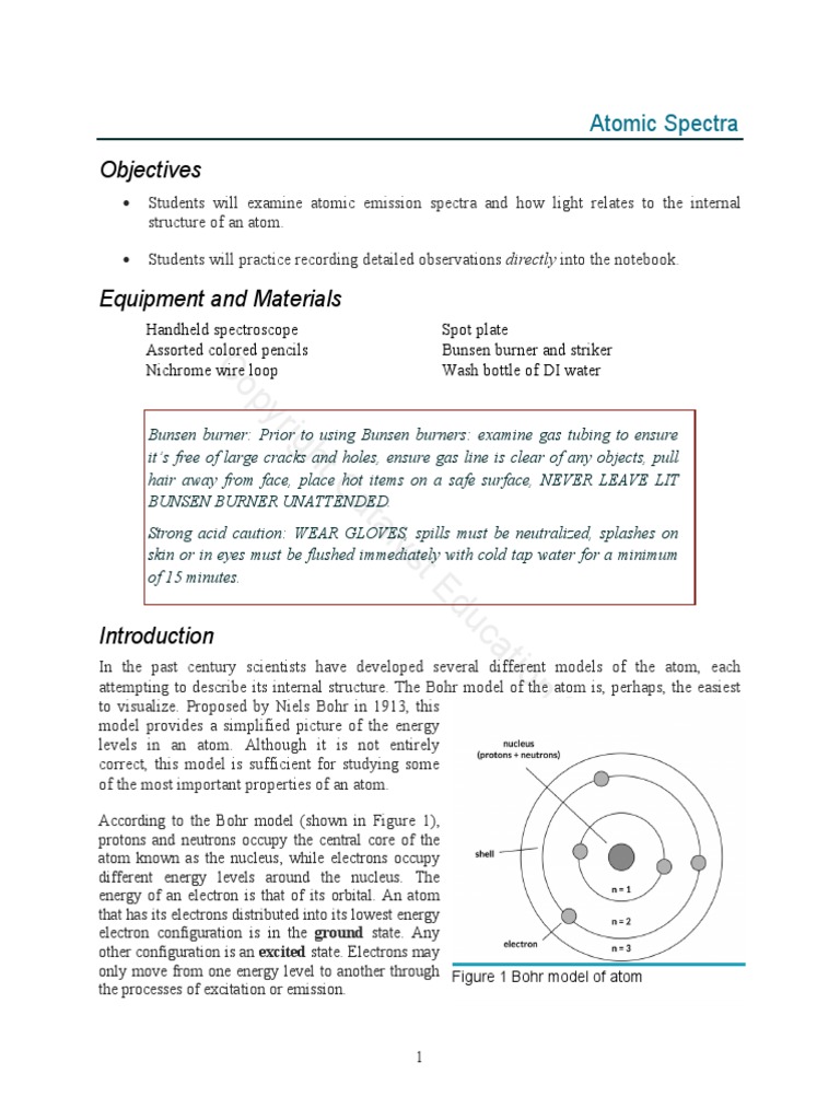 Atomic Spectra Lab PDF Emission Spectrum Spectroscopy
