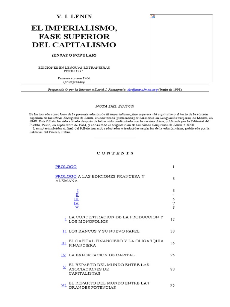 El Imperialismo Fase Superior Del Capitalismo PDF marxismo