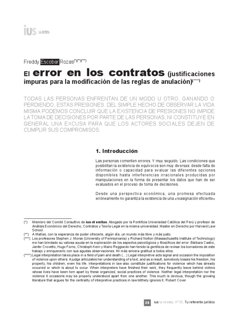 El Error en Los Contratos | PDF | Experiencia | Moralidad