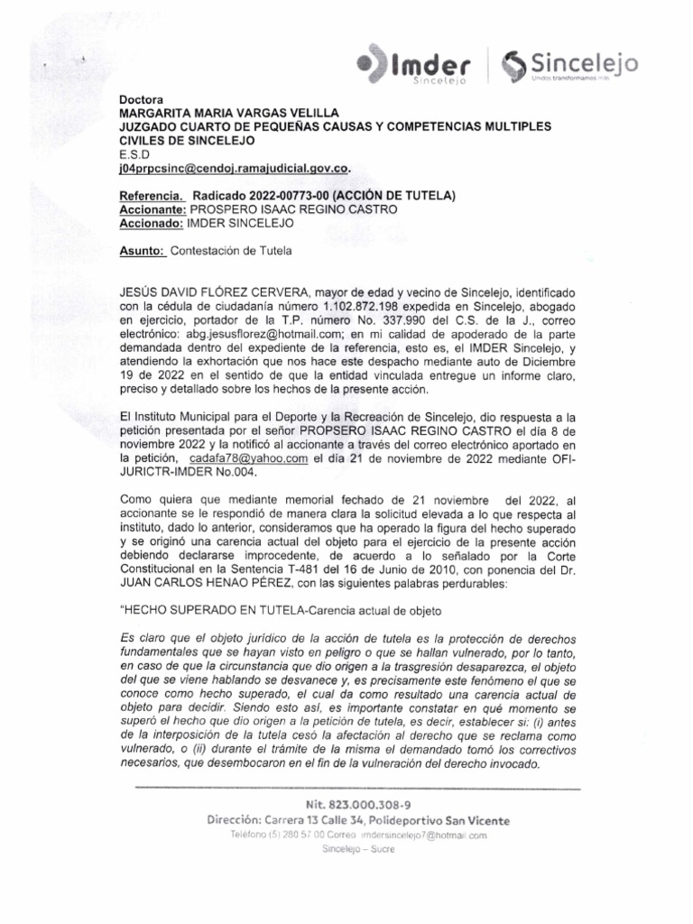 Contestación de Tutela | PDF