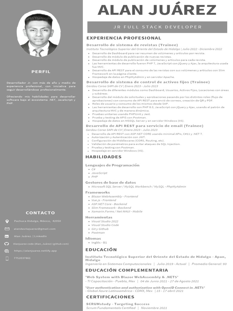 CV ISC Alan Crisoforo Davila Juarez | PDF | Php | Mi sql