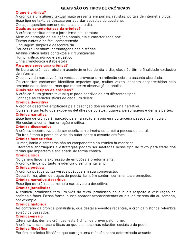 Tipos de Crônicas e Suas Características | PDF | Poesia
