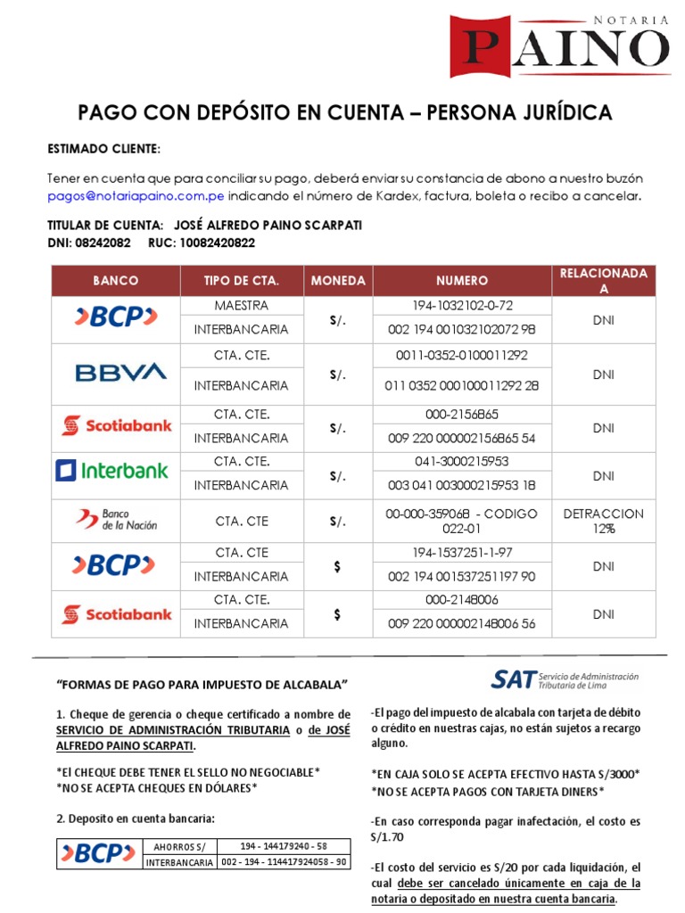 Pago Con Deposito Personas Juridicas | PDF | Bancos | Finanzas personales
