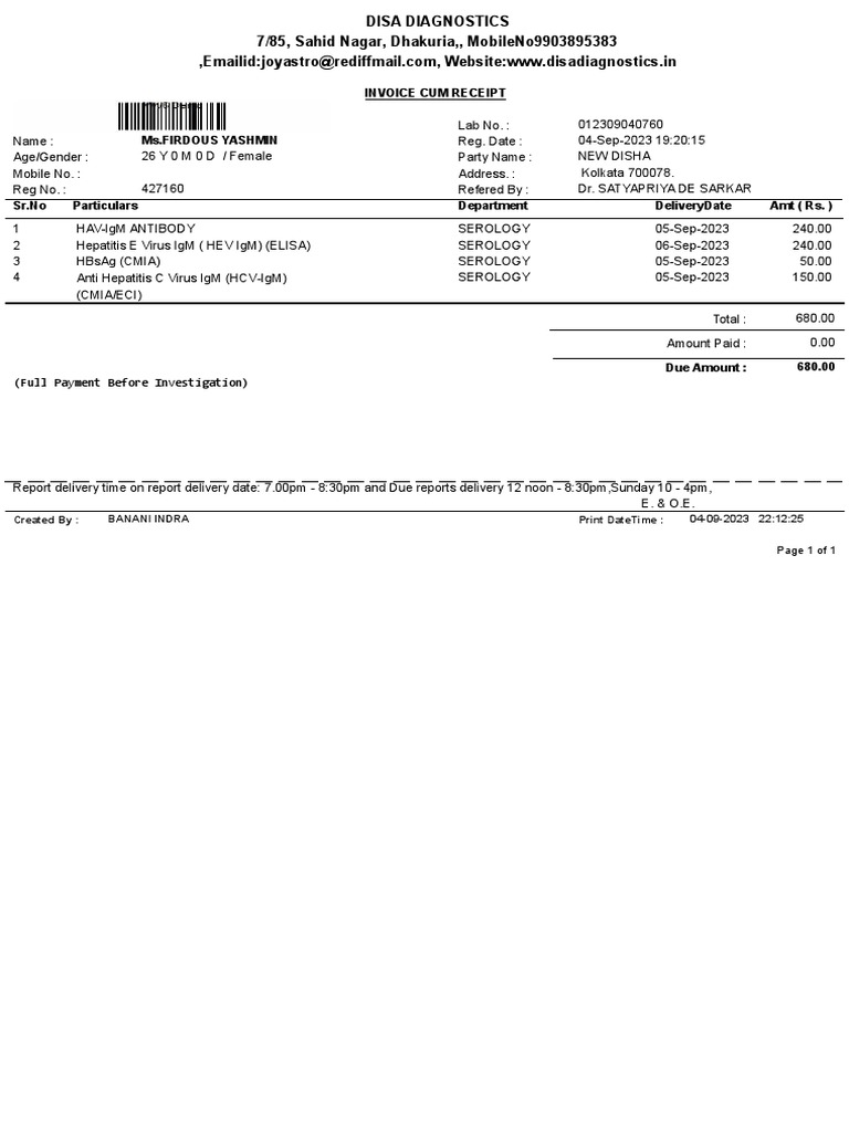 Patient Receipt PDF