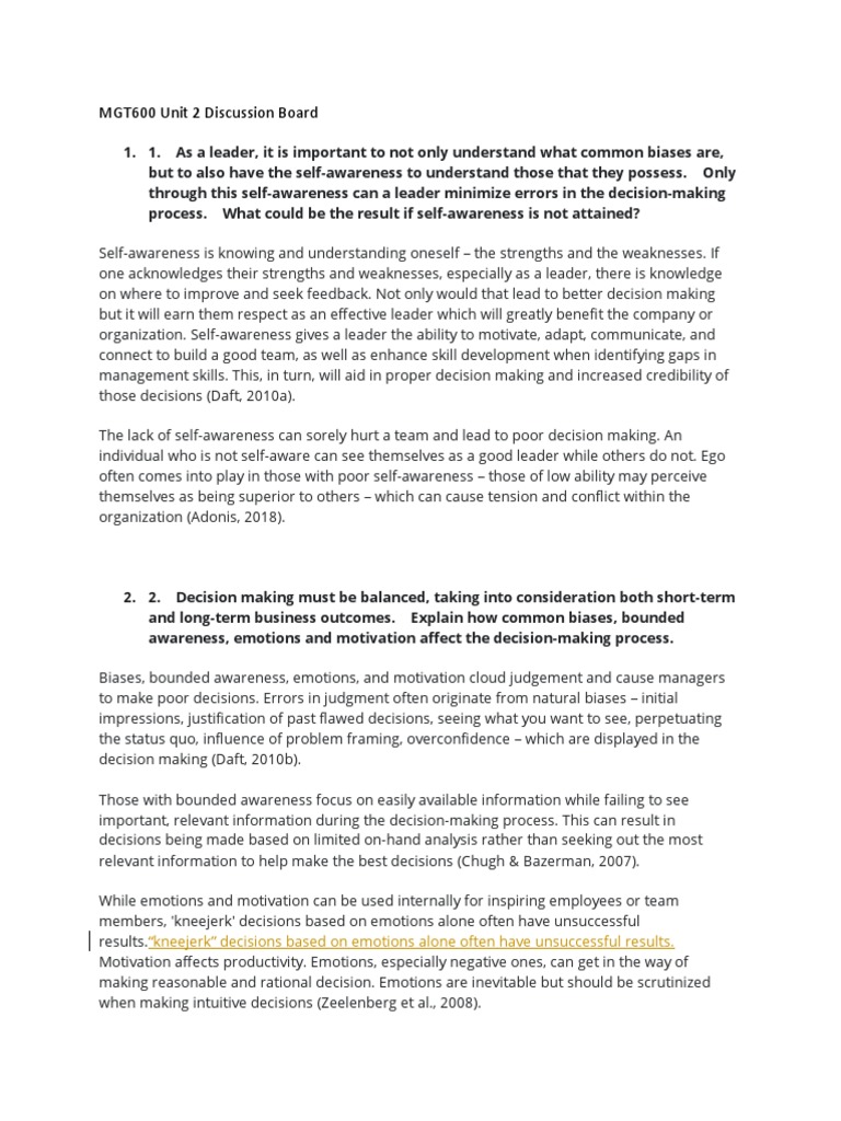 Self-Awareness in Leadership Decisions | PDF | Decision Making | Self ...