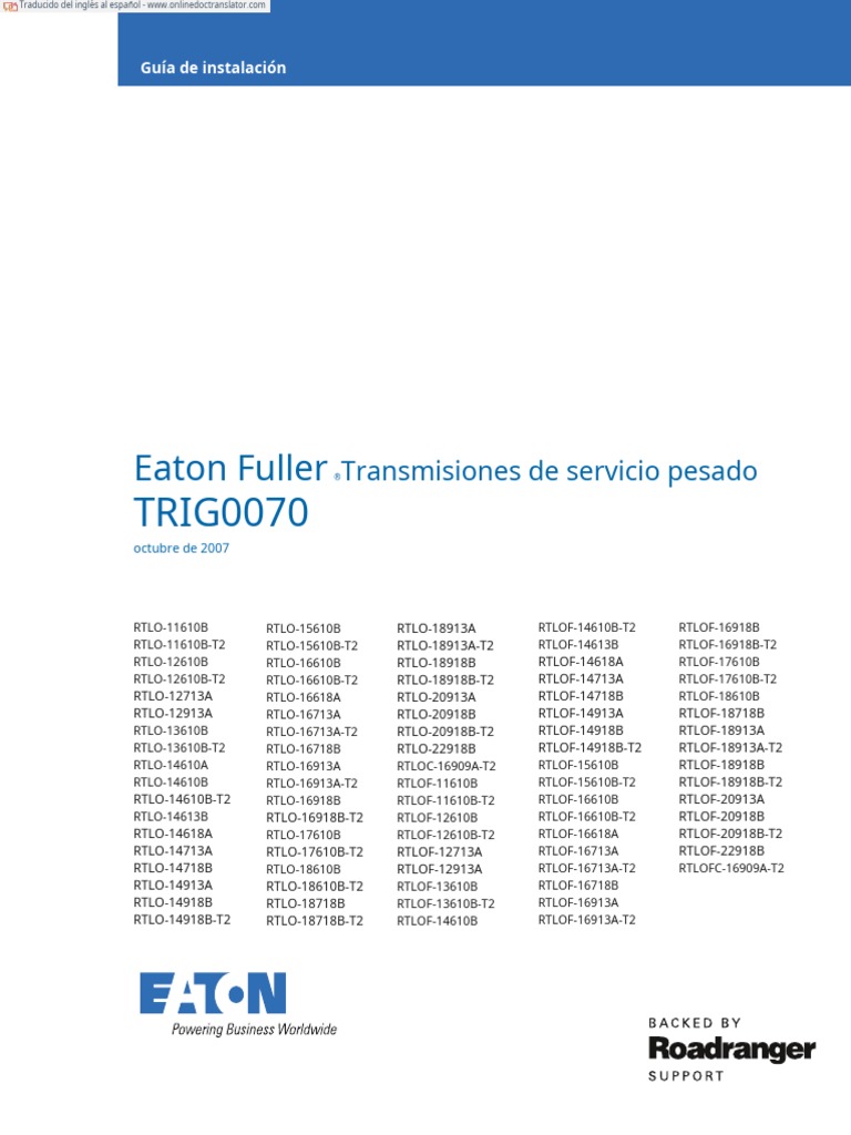 Eaton Fuller Heavy Duty Transmissions Installation Guide Trig0070 en Us