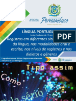 Registros em Diferentes Situações de Uso Da Língua, Nas Modalidades Oral e Escrita, Nos Níveis de Registros e Nos Dialetos e Gêneros