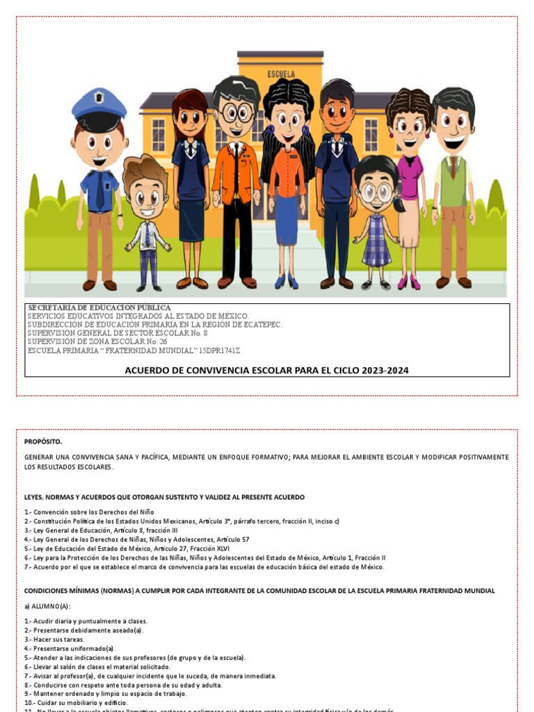 Acuerdo de Convivencia Escolar | PDF | Educación primaria | Maestros