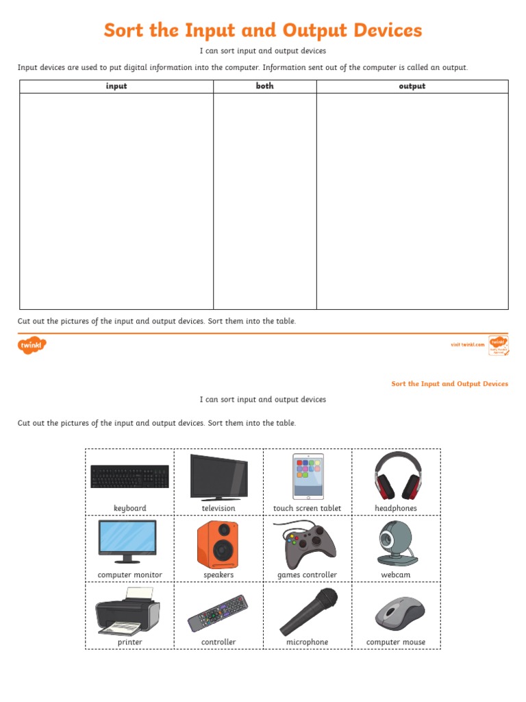 Sort The Input and Output Devices Activity | PDF