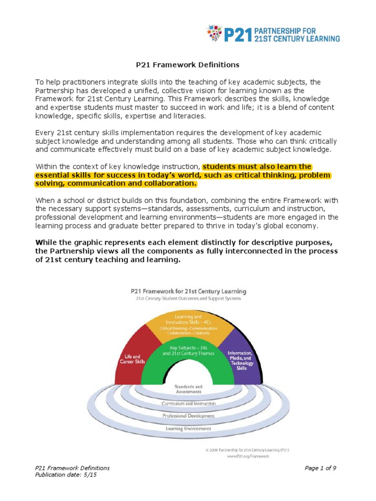 P21 Framework for 21st Century Skills | PDF | Educational Assessment ...