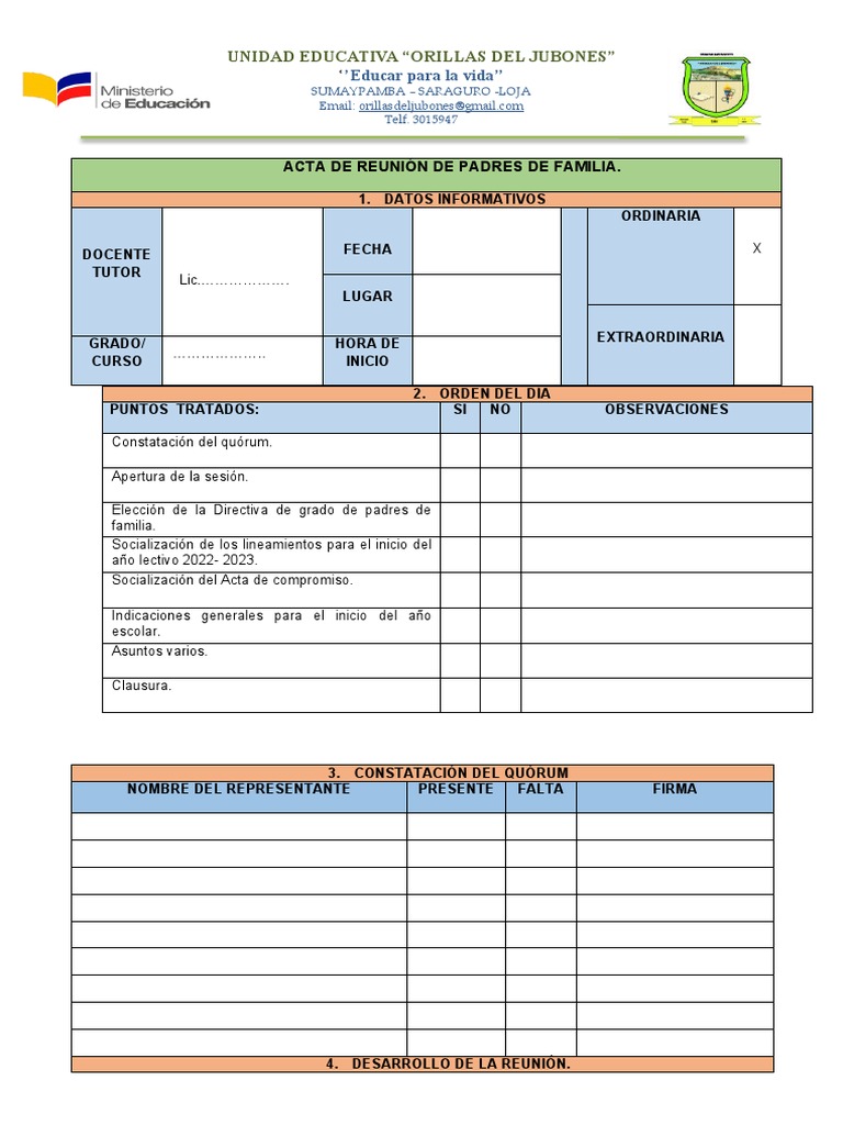 Formato Acta de Reunión PP - FF | PDF