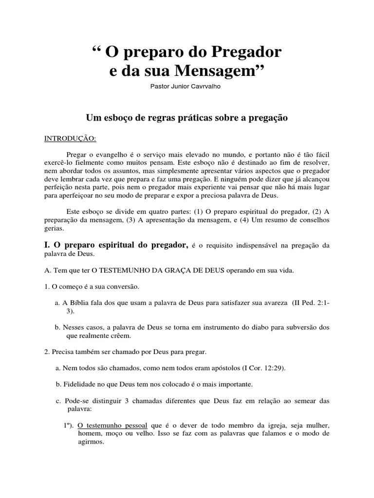 Preparo do Pregador e Mensagem | PDF | Pastor | Jesus