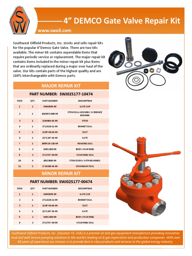 DEMCO Gate Valve Repair Kit PDF