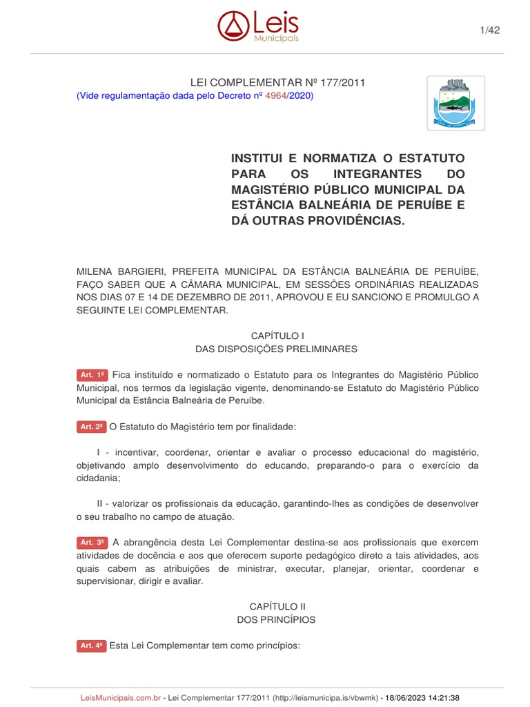 Lei Complementar 177 2011 Peruibe SP Consolidada (20 12 2022) | PDF ...