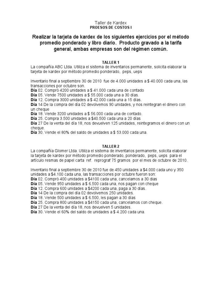 TALLER KARDEX | PDF