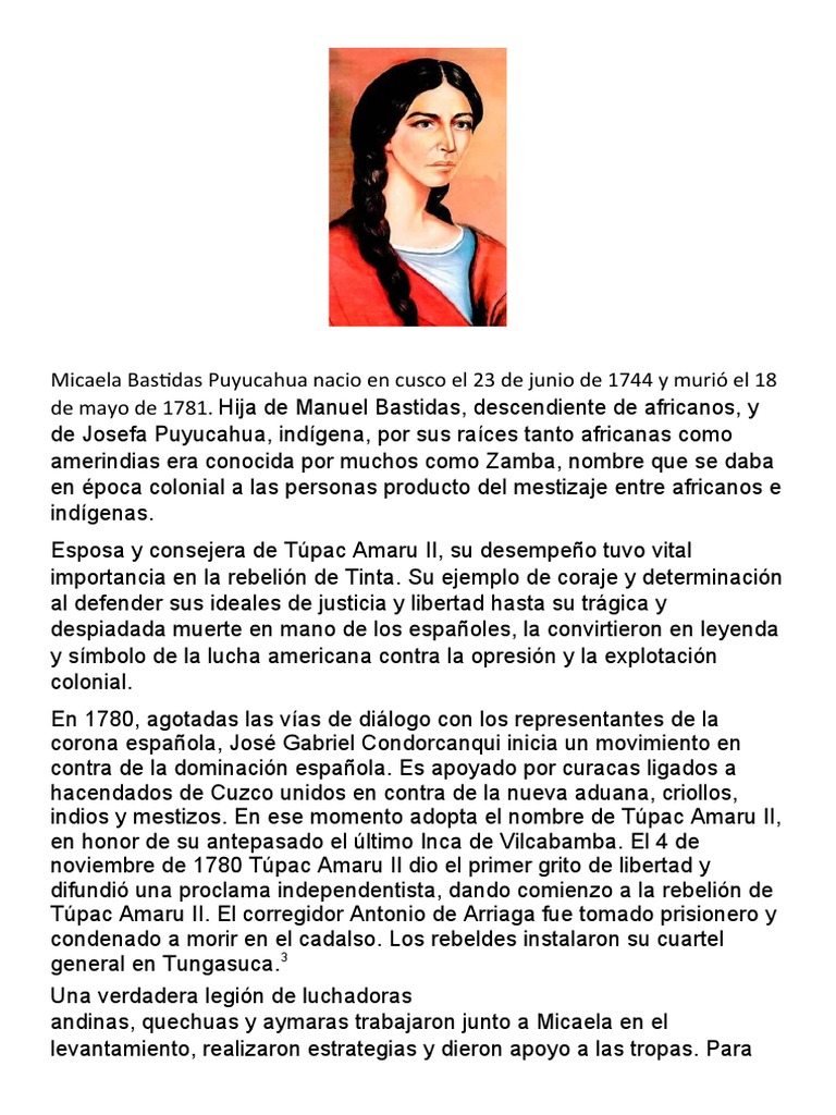 Micaela Bastidas Puyucahua Biografia DPCC | PDF | Perú | Colonización ...