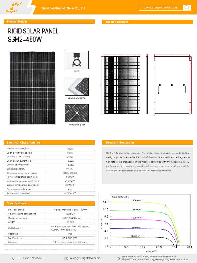 SGM2-450W (Rigid Panel) | PDF | Solar Panel | Electrical Components