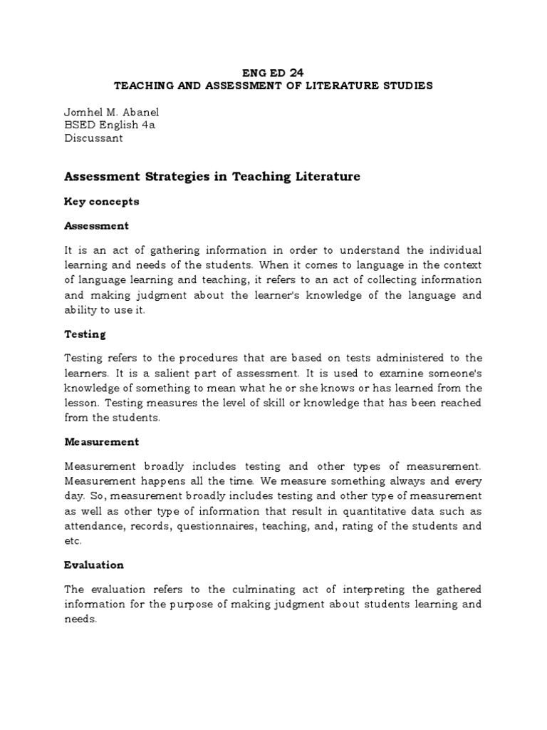What Are The Assessment Strategies In Teaching Literature