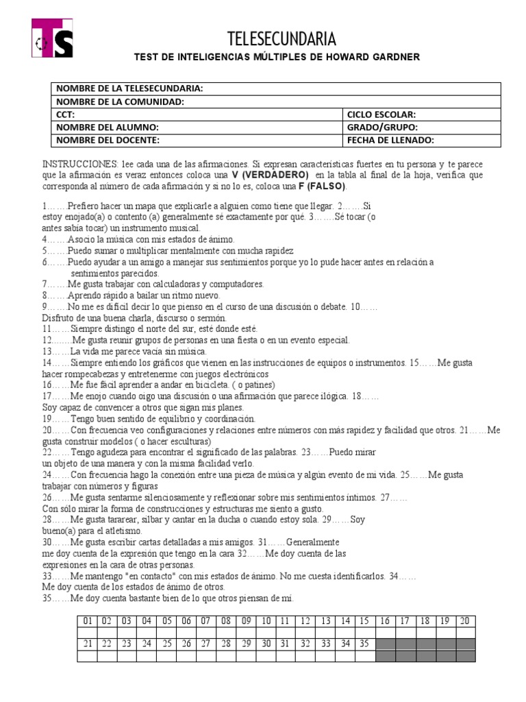 Test de Inteligencias Múltiples Gardner | PDF